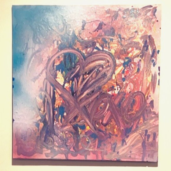 Handmade Original Pastel Abstract Love Painting on Wood Canvas LARGE 20 x 20 - Picture 6 of 6